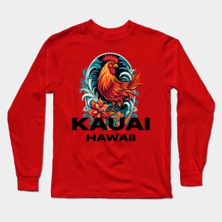 Kauai Hawaii - Rooster (with Black Lettering) Long Sleeve T-Shirt